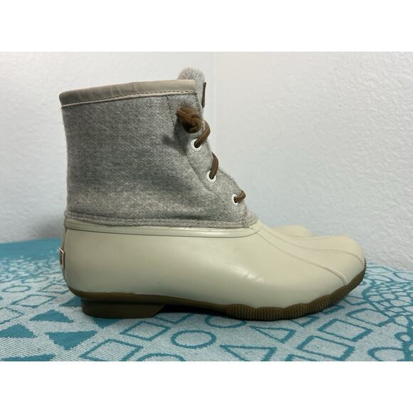 Women's Sperry SALTWATER Emboss‎ WOOL Duck Boots Off White Size 7.5 Sts82473 - Picture 6 of 12
